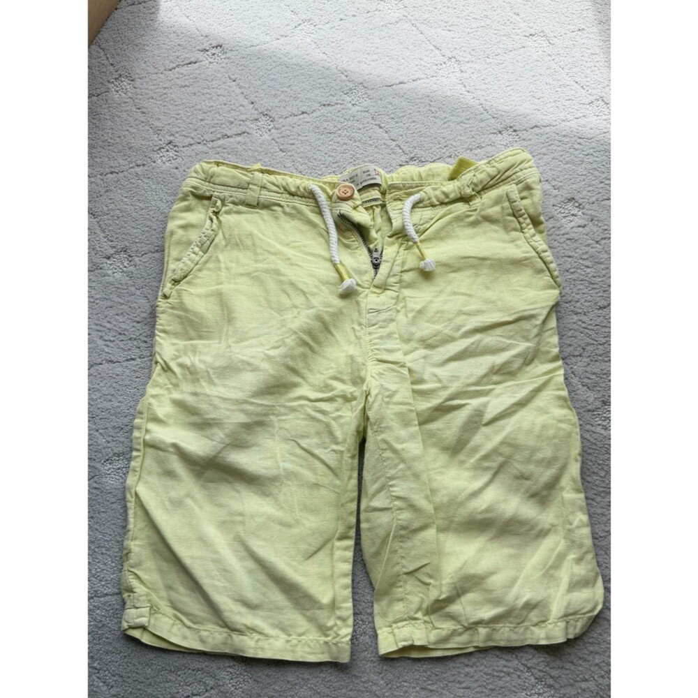 Zara Light Yellow Kids linen Drawstring Shorts sz9/10